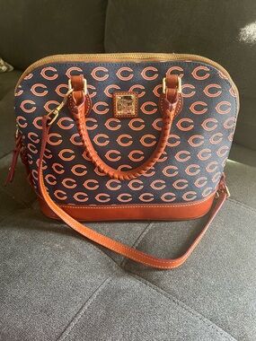 Dooney & Bourke Navy and Orange Satchel with Repeating 'C' Logo